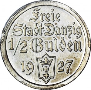 RRR-, Wolne Miasto Gdańsk, 1/2 guldena 1927, STEMPEL LUSTRZANY