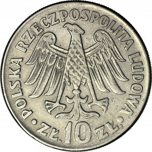 R-, 10 złotych 1964 Kazimierz Wielki, napis wypukły, SKRĘTKA 90 stopni w prawo, rzadkie
