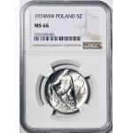 RR-, 5 złotych 1974, Rybak na TRAWCE, trawka pod stopami, b. rzadki