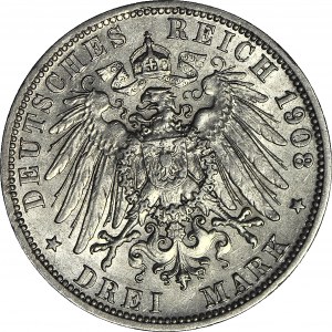 Niemcy, Prusy, 3 marki 1908 A, Wilhelm II, Berlin