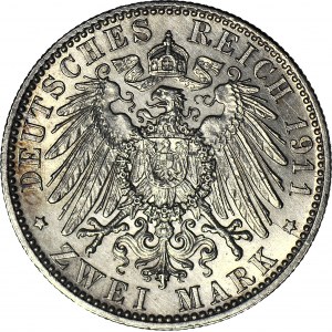 Niemcy, Bawaria, 2 marki 1911 D, Monachium, 90 urodziny księcia regenta Luitpolda