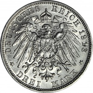 Niemcy, Bawaria, Otto, 3 marki 1913 D, Monachium