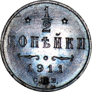 Rosja, Mikołaj II, 1/2 kopiejki 1911, prooflike