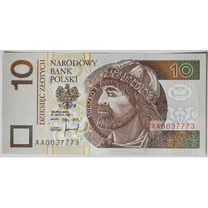 10 złotych 1994, druk TDLR Londyn, AA 0037773, radar po zerach