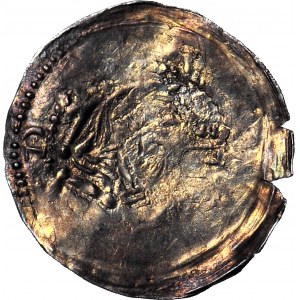 RR-, Przemysław I 1247-1257 i Bolesław Pobożny 1239-1279, Denar jednostronny, Gniezno, Głowa księcia