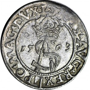 R-, Zygmunt II August, Trojak 1563 Wilno, bez DG, prążkowany monogram