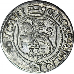 R-, Zygmunt II August, Trojak 1563 Wilno, bez DG, prążkowany monogram