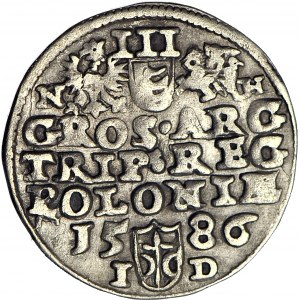 Stefan Batory, Trojak 1586, Olkusz, N-H by the coats of arms