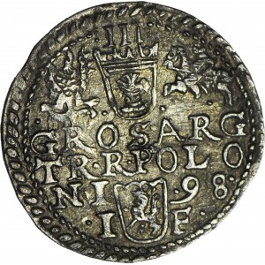 RRR-, Sigismund III. Vasa, Trojak 1598, Olkusz, flache Krone, ungelistet