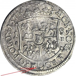 R-, John III Sobieski, Ort 1677, Bydgoszcz, S-B, curved shield of the Leliwa coat of arms