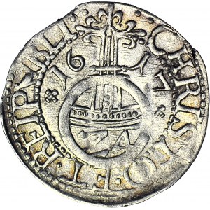 RR-, Pommern, Philipp II, Pfennig 1617, Datum über Apfel, GRYF MIT WUNDER, Koszalin