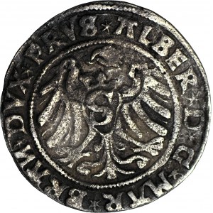 RR- Prusy Książęce, Albrecht Hohenzollern ostatni Wielki Mistrz, Grosz 1529, Królewiec, rzadki rocznik