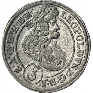 RRR-, Śląsk, Leopold I, 3 krajcary 1676 CB, Brzeg, ekstremalnie rzadki rocznik