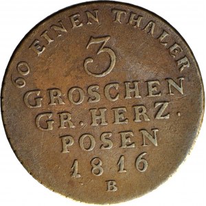 R-, Grand Duchy of Poznan, 3 groszy 1816 B, Wroclaw.