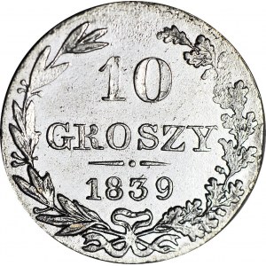 RR-, Królestwo Polskie, 10 groszy 1839, rzadki rocznik, nakład 59 tys. szt, MENNICZE