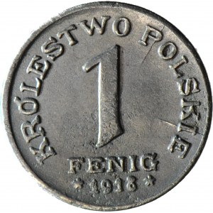 RR-, Kingdom of Poland, 1 fenig 1918 FF, DESTRUKT - DOUBLE DIE obverse