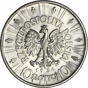 10 złotych 1934, Piłsudski, orzeł URZĘDOWY, rzadki, menniczy