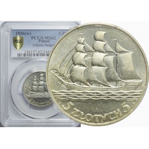 5 Zloty 1936, Segelschiff, postfrisch