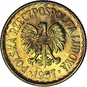RR-, 1 Zloty 1957 PRÓZE najrzadszy złotówki, Messing, Auflage 100 Stück.