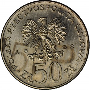 RR-, 50 zloty 1982, Boleslaw the Wrymouth, DESTRUKT - plate marking on the reverse side