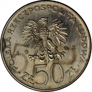 RR-, 50 złotych 1982, Bolesław Krzywousty, DESTRUKT - oznaczenie blachy na rewersie