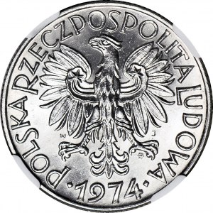 RRR-, 5 złotych 1974, Rybak na TRAWCE TYP 2, trawka do pasa, b rzadki