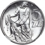 RRR-, 5 złotych 1974, Rybak na TRAWCE TYP 2, trawka do pasa, b rzadki