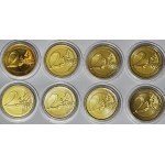 Various countries, 2 Euros, set of 15 pieces, gilded