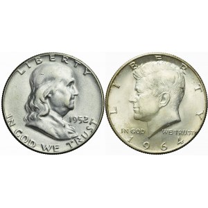 USA, Satz von 2 Stück: 1/2 Dollar Franklin 1952 + 1/2 Dollar Kennedy 1964 D