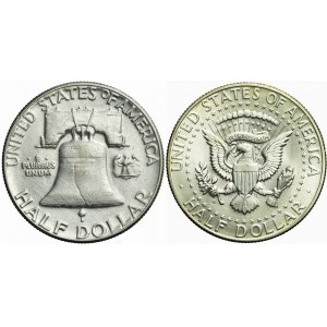 USA, Satz von 2 Stück: 1/2 Dollar Franklin 1952 + 1/2 Dollar Kennedy 1964 D