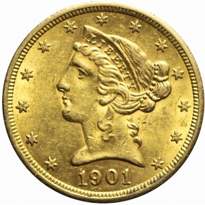 USA, 5 dolarów 1901 S, Liberty Head, San Francisco