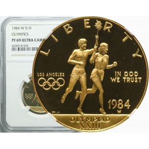 USA, 10 dolarów 1984 W, Olimpiada Los Angeles, West Point, piękne