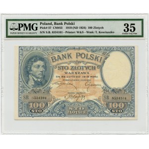 100 Gold Kosciuszko, 28.2.1919, S.B. series.