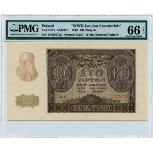 100 Zloty, Ablenkungsfälschung, 1.03.1940, Serie B