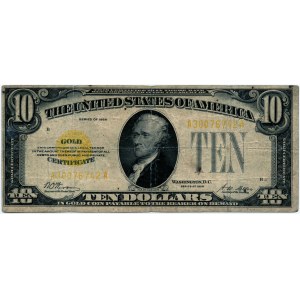 USA, 10 dolarów 1928, Gold Certificate, Hamilton