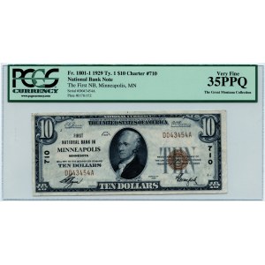 USA, Minneapolis, First National Bank, 10 dolarów 1929, Hamilton