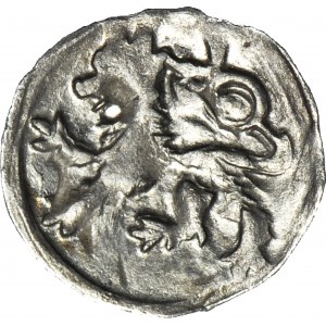 Silesia, George of Poděbrady 1454-1462, Halerz no date, Lion/Eagle, mint, R5, thick eagle feathers