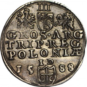 RR-, Sigismund III. Vasa, Trojak 1588, Olkusz, großer Kopf, R3