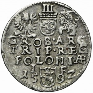 RR-, Zygmunt III Waza, Trojak 1592, Olkusz, pełna data, bardzo rzadki
