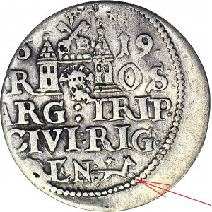 R-, Sigismund III Vasa, Trojak 1619, Riga, MIT LIS, T.3 mk, selten