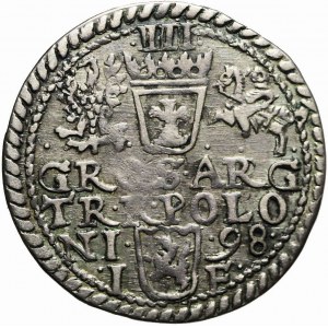 RR-, Sigismund III Vasa, Trojak 1598 Olkusz, zwei Rosetten R4