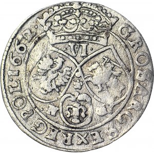 RR-, Jan Kazimierz, Szóstak 1662 Poznań N-G, Z OBWÓDKAMI, b. rzadki