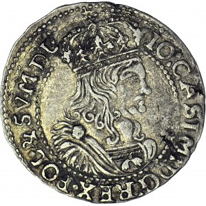 RR-, John Casimir, Sixth of 1665 AT, Krakow, high crowns, b. rare, illustrated
