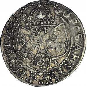 RR-, John Casimir, Sixth of 1665 AT, Krakow, high crowns, b. rare, illustrated