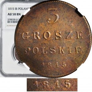 RRR-, 3 grosze polskie 1815 IB, Warszawa, EKSTREMALNIE RZADKI ROCZNIK