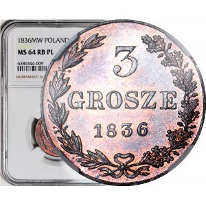 RR-, Królestwo Polskie, 3 grosze 1836 MW, PROOFLIKE