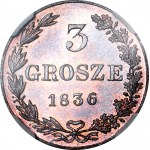 RR-, Kingdom of Poland, 3 pennies 1836 MW, PROOFLIKE