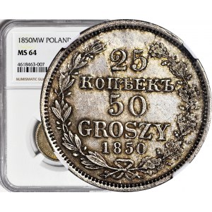 Zabór Rosyjski, 25 kopiejek = 50 groszy 1850, Warszawa, WYŚMIENITE