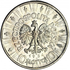 10 złotych 1934, Piłsudski, orzeł URZĘDOWY, rzadki, menniczy