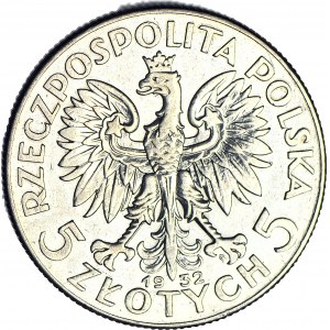 5 Zloty 1932, Kopf, ZE ZNAKM, Warschau, Rarität